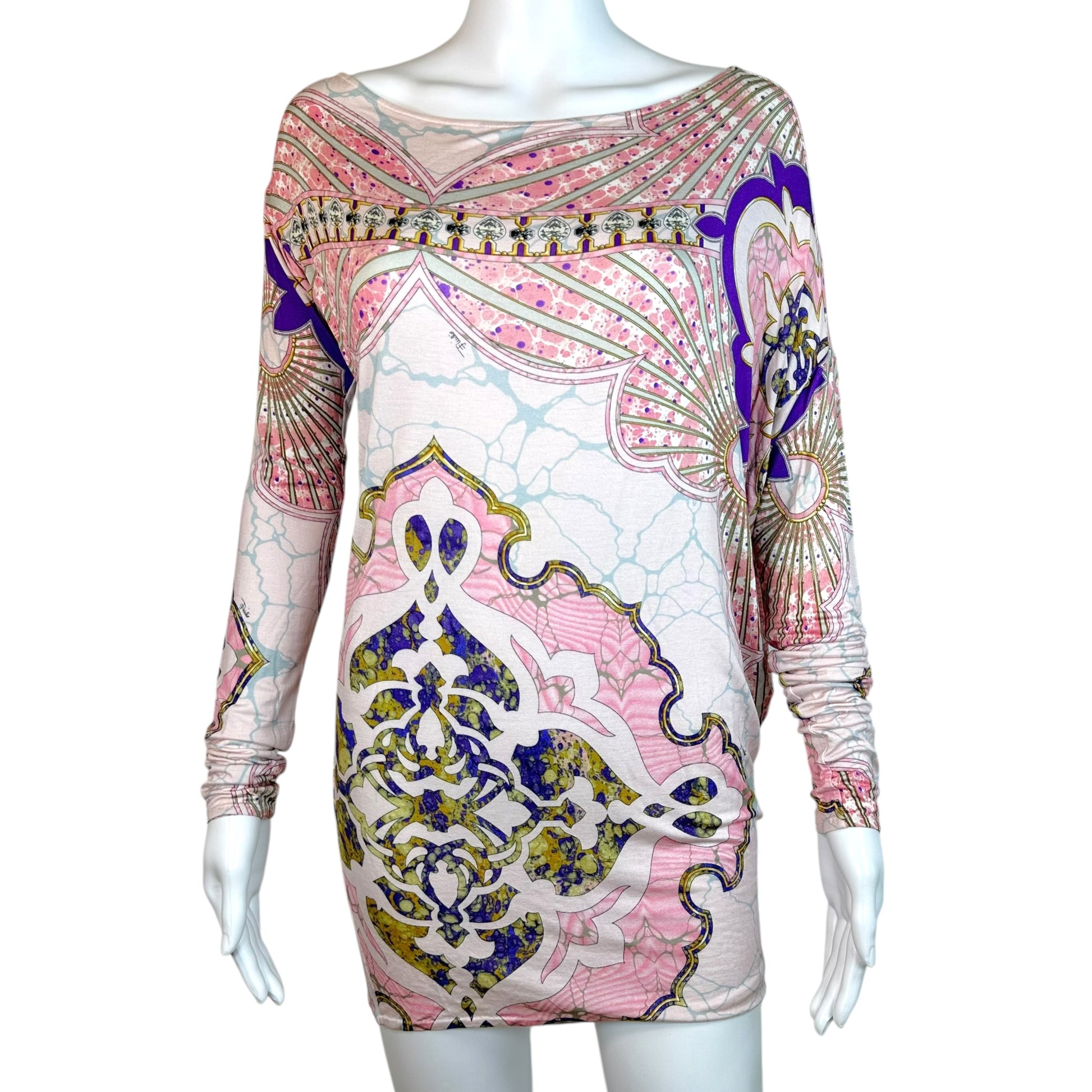 Emilio Pucci Mini Dress Pink Gray Dolman Longsleeve