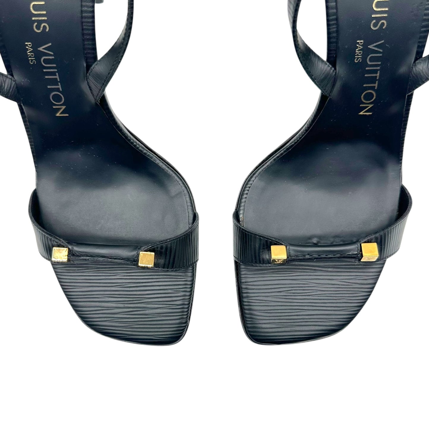 Louis Vuitton Black Epi Leather Slingback Sandal Heels