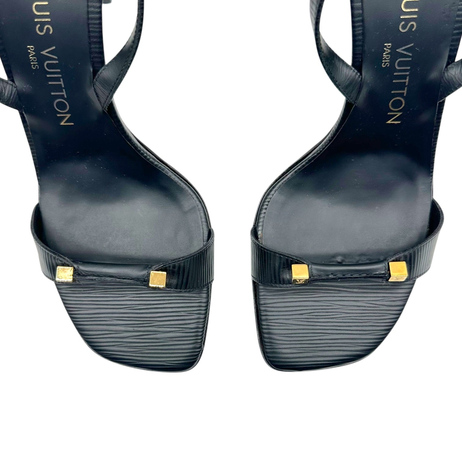 Louis Vuitton Black Epi Leather Slingback Sandal Heels