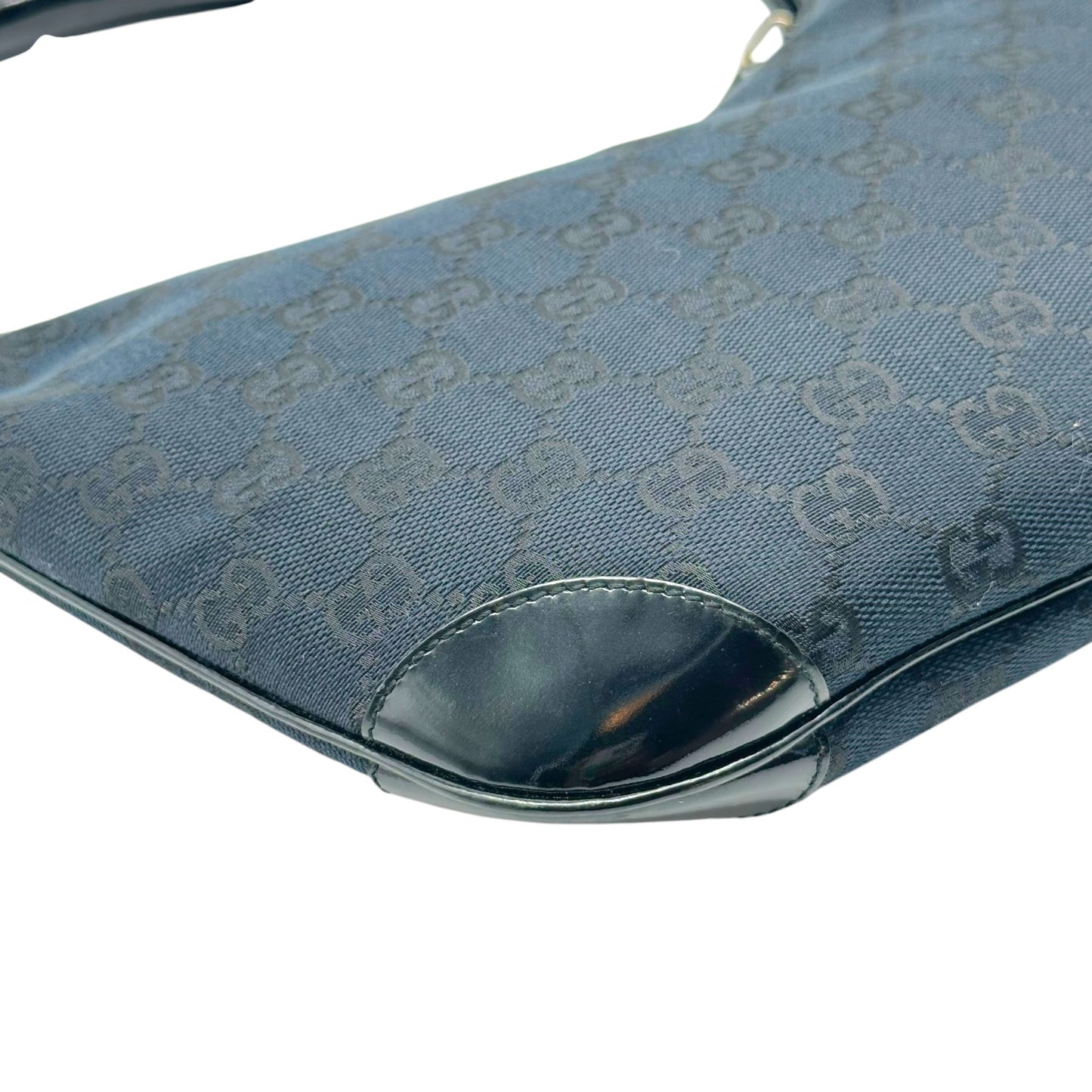 Gucci Black Monogram Canvas & Patent Leather Shoulder Bag
