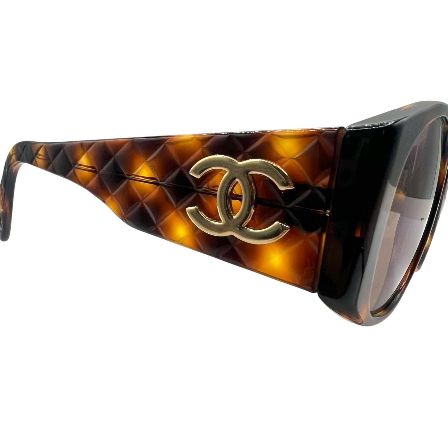 Chanel 90's 01450 Brown Tortoise Matelasse Quilted Sunglasses w/ Case