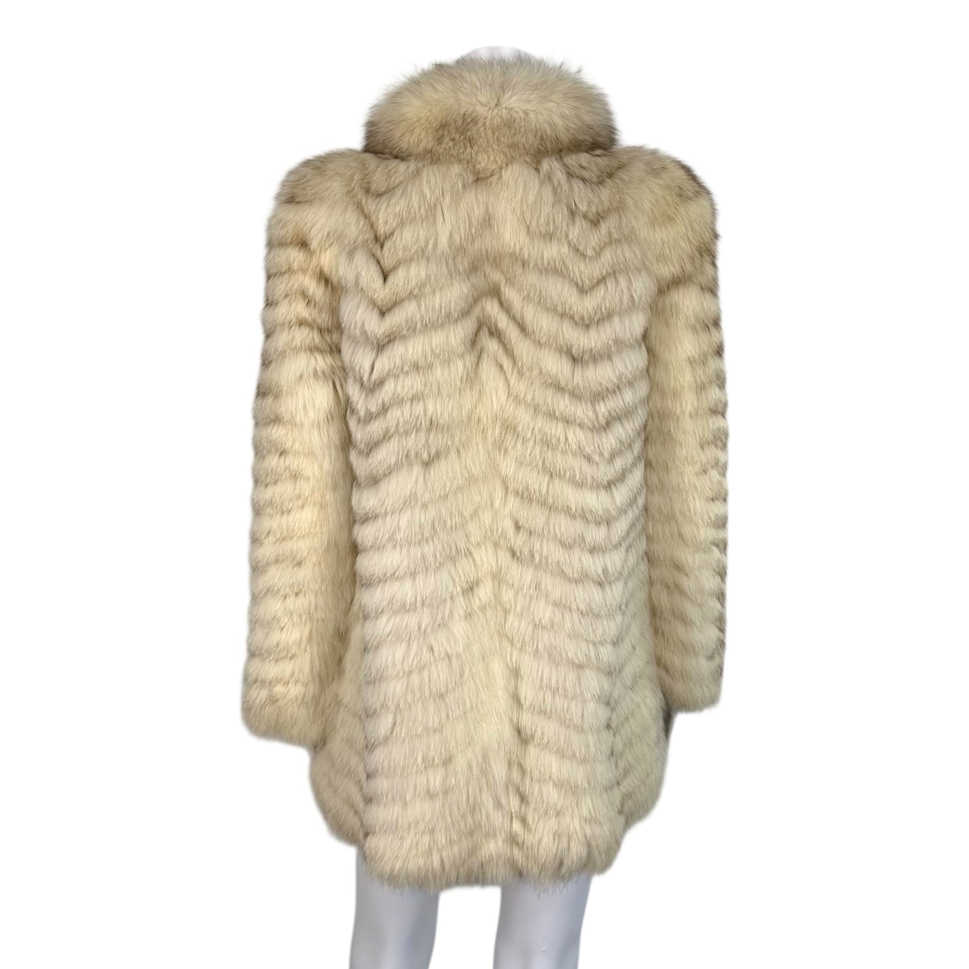 Vintage Blue Fox Fur Coat White Brown Mid Length