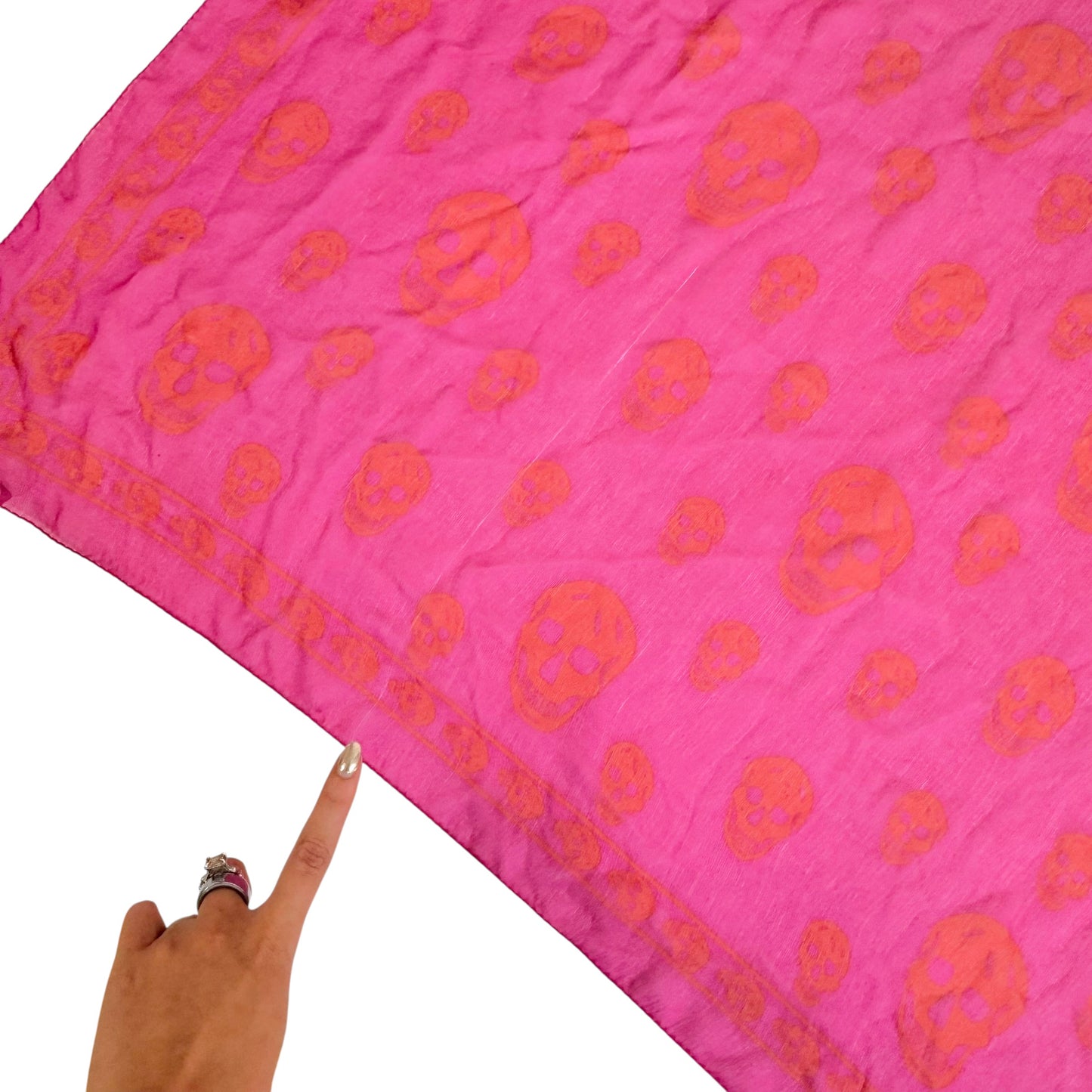 Alexander McQueen Hot Pink & Orange Skull Print Silk Square Scarf