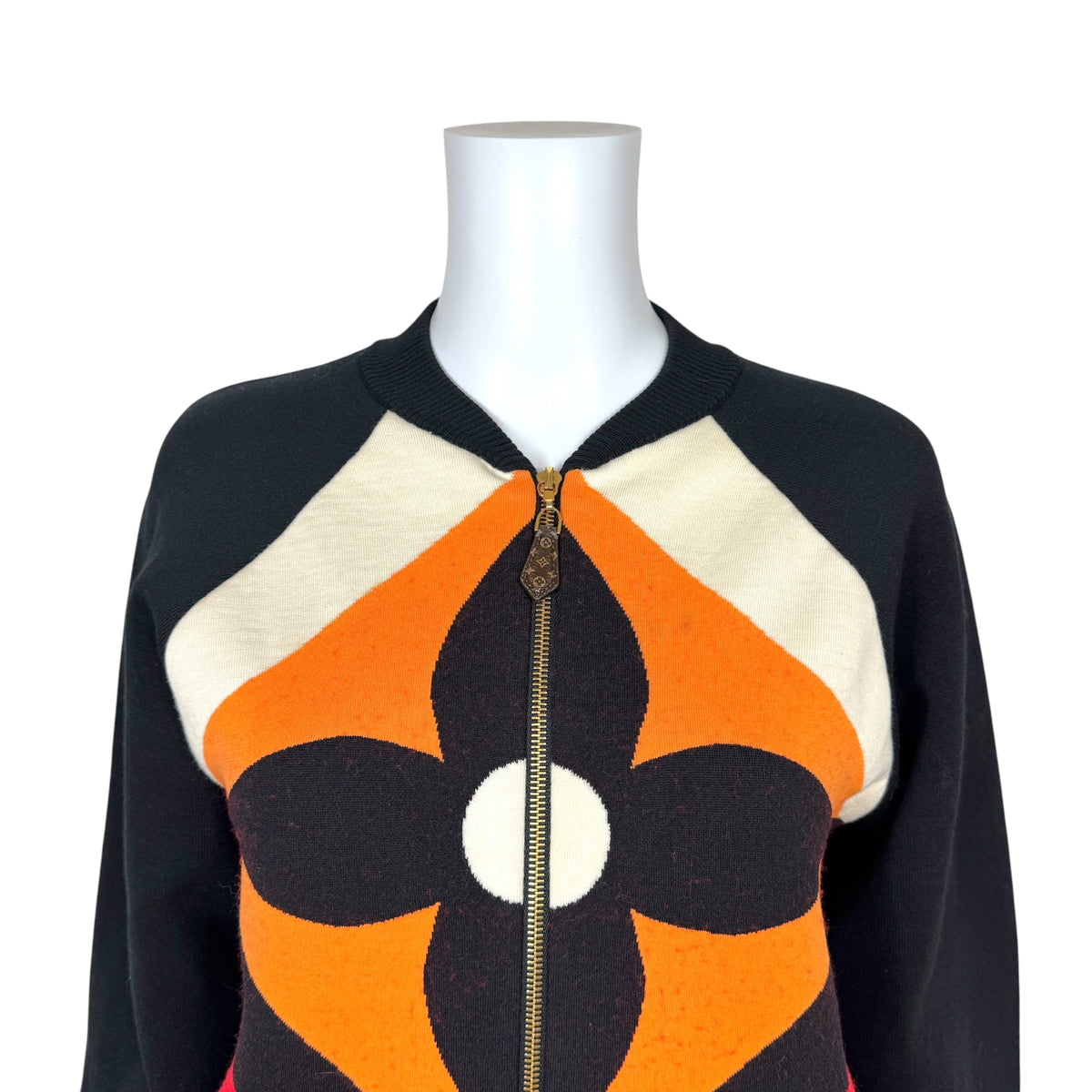 Louis Vuitton Knit Zip-Up Jacket Black Orange Monogram