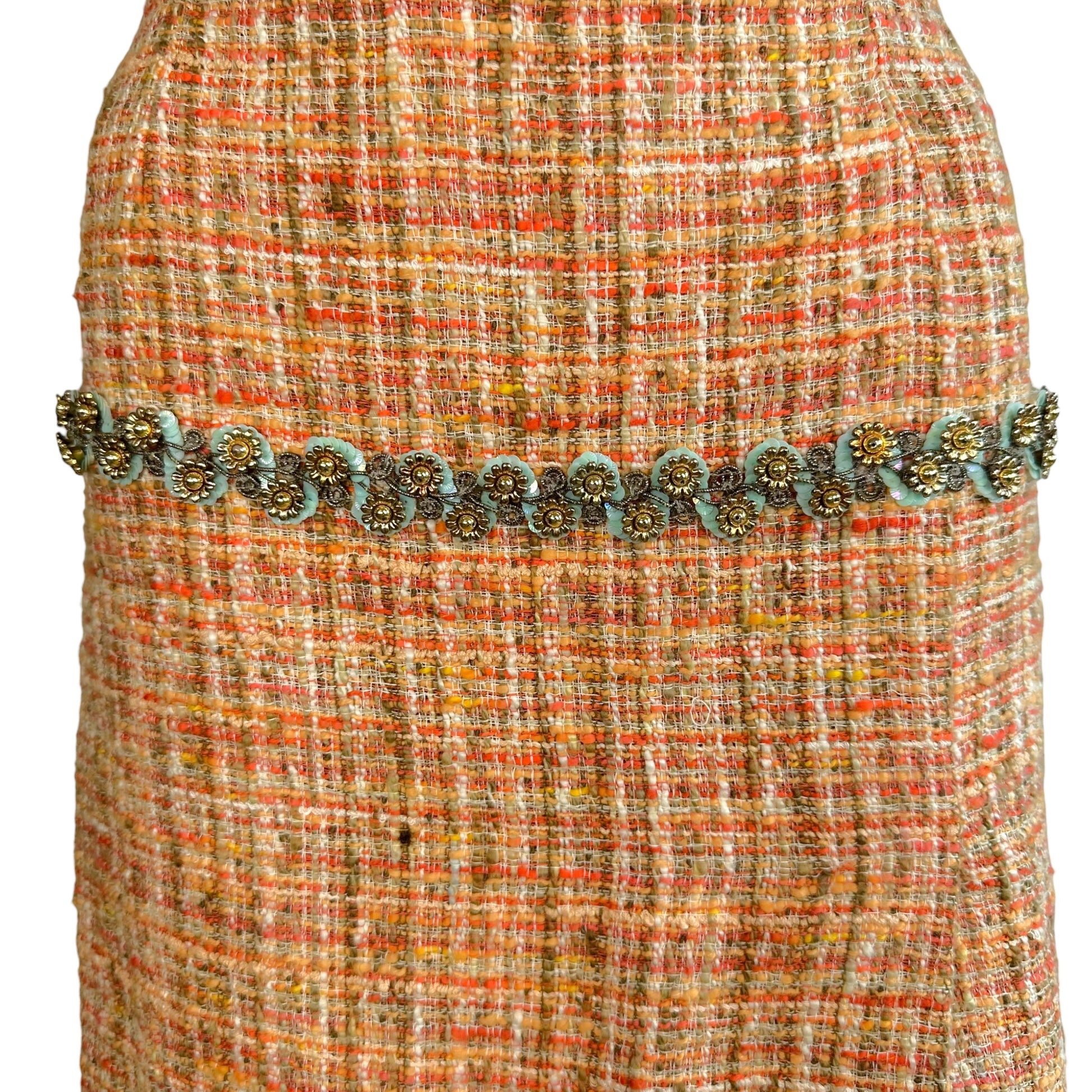 Dolce & Gabbana Orange Tweed Sparkle Midi Skirt