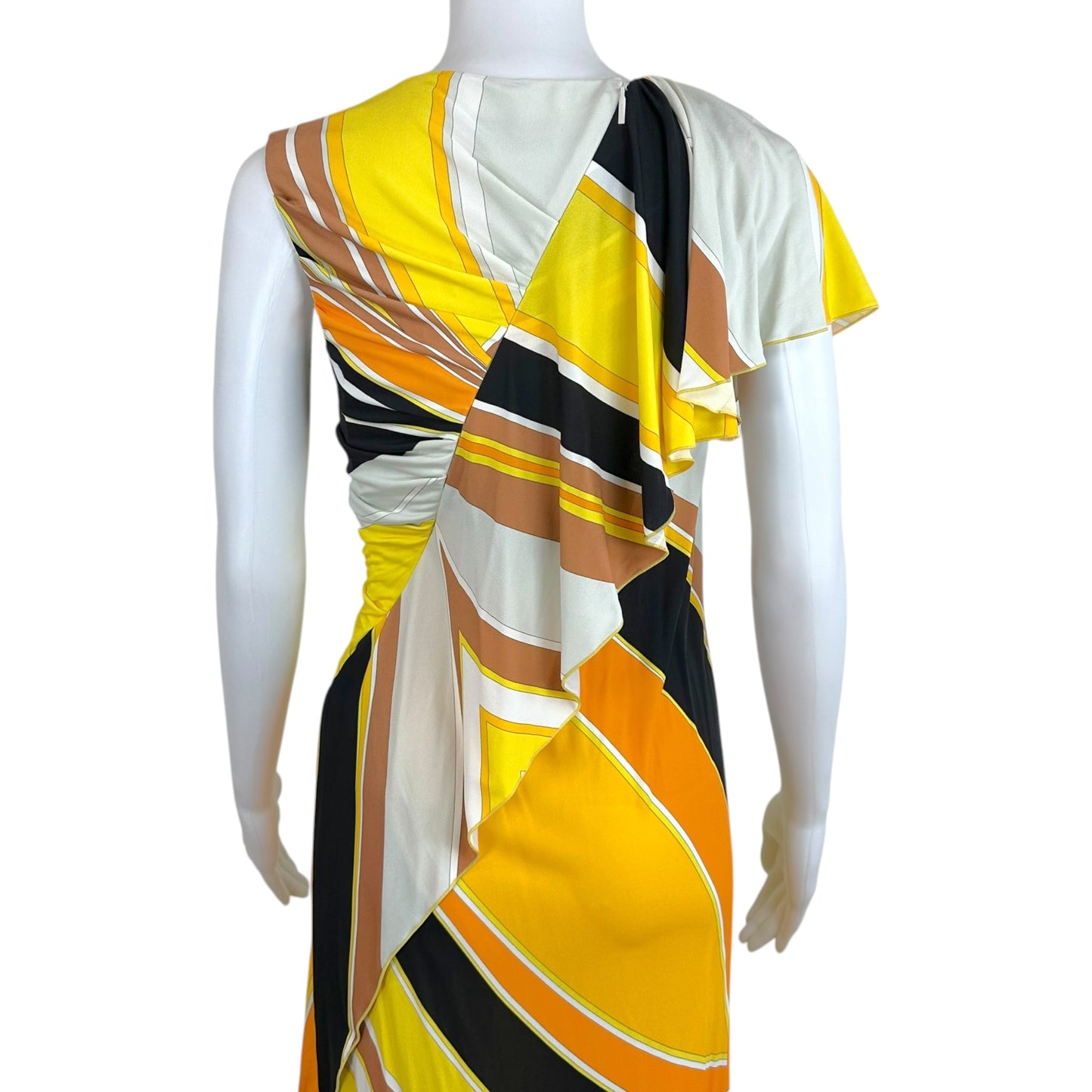 Emilio Pucci Asymmetrical Silk Midi Dress Yellow Orange