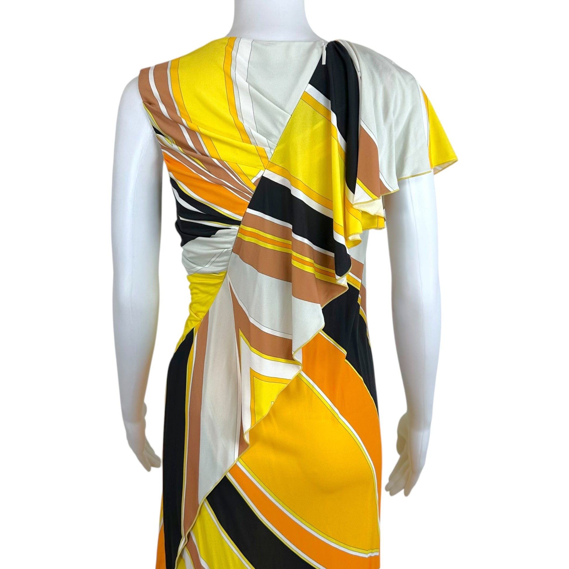 Emilio Pucci Asymmetrical Silk Midi Dress Yellow Orange