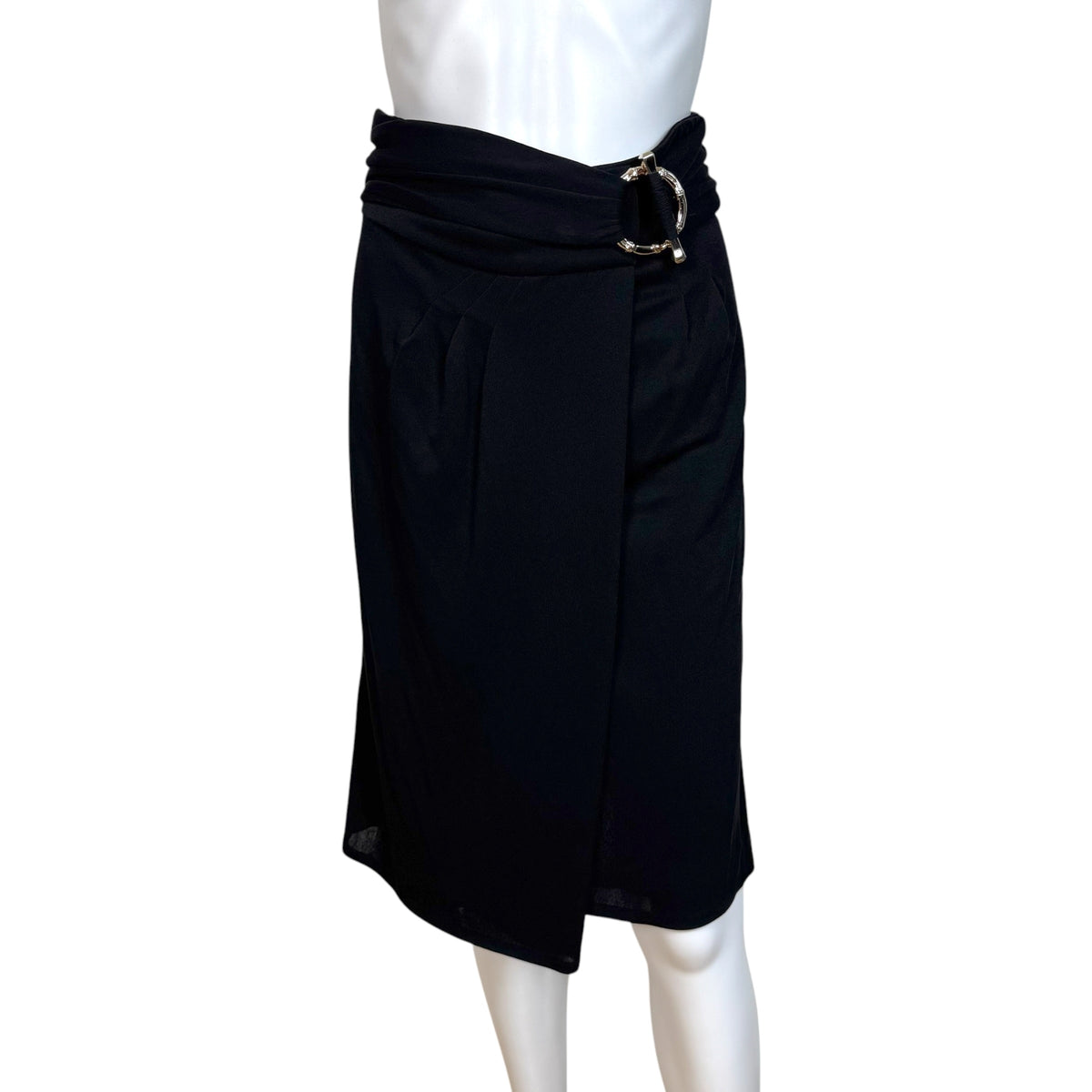 Gucci 2007 Black & Gold Bamboo Belted Midi Skirt