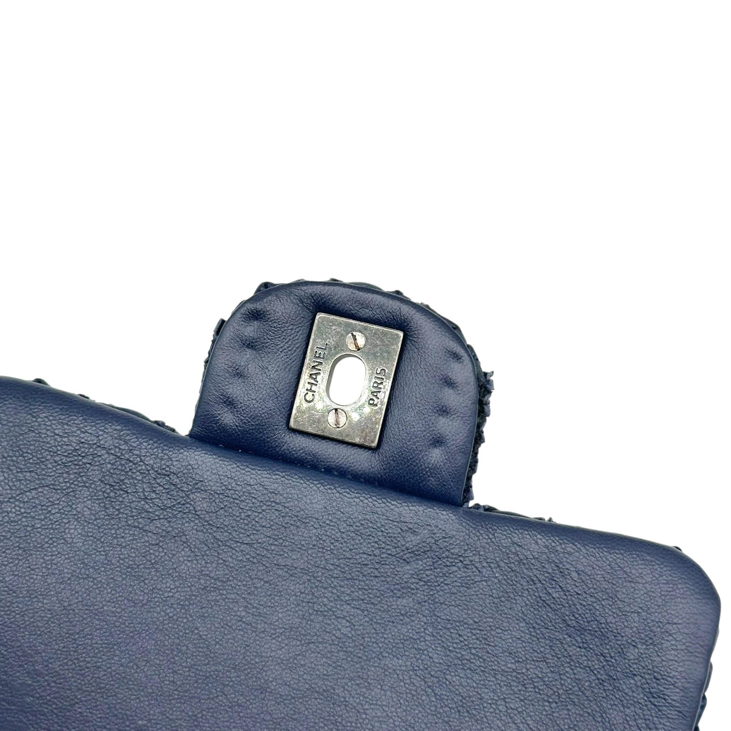 Chanel Small Square Flap Bag Navy Blue Woven Leather