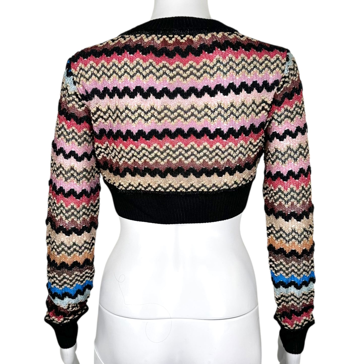 Missoni Multicolor Metallic Chevron Knit Cropped Cardigan