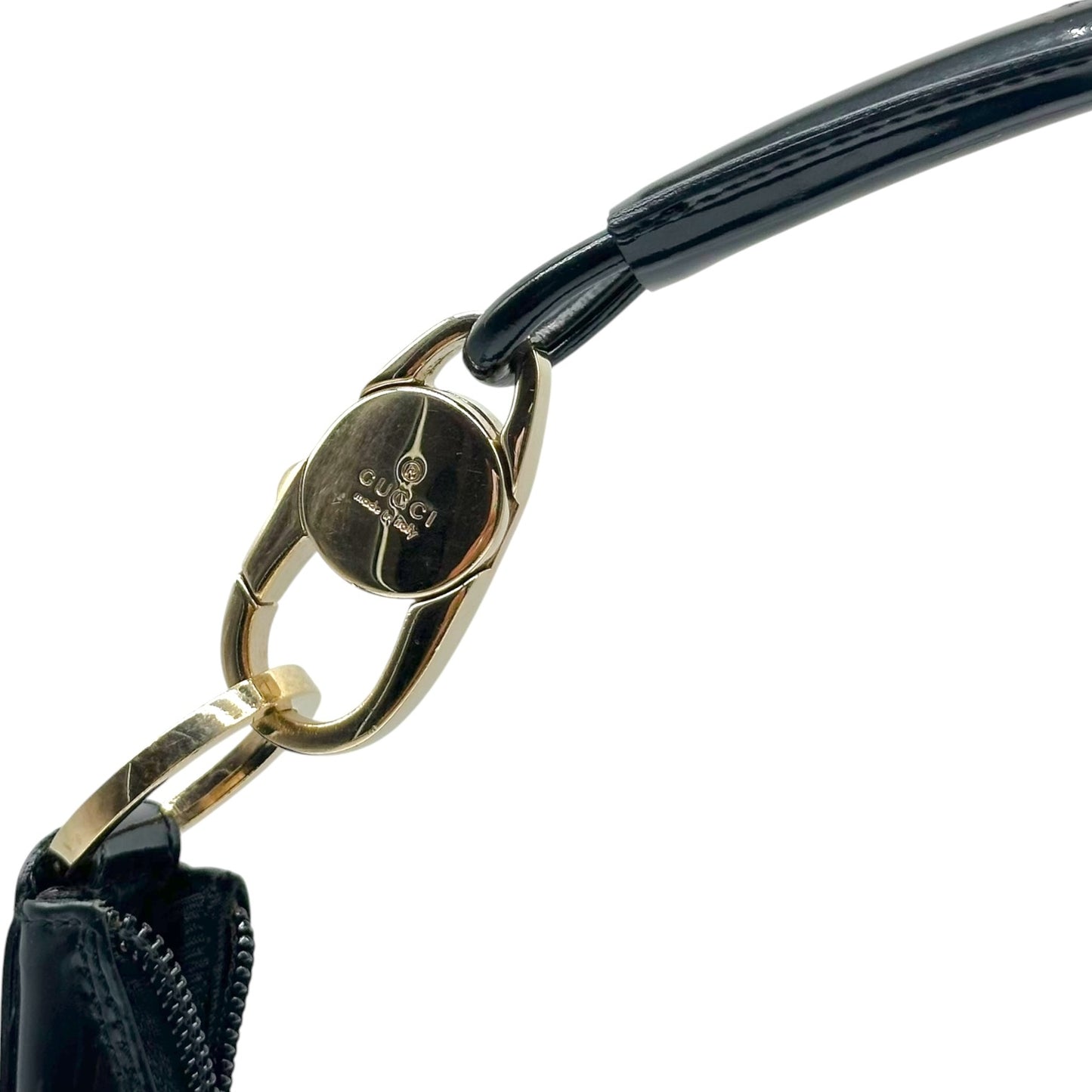 Gucci Black Monogram Canvas & Patent Leather Shoulder Bag