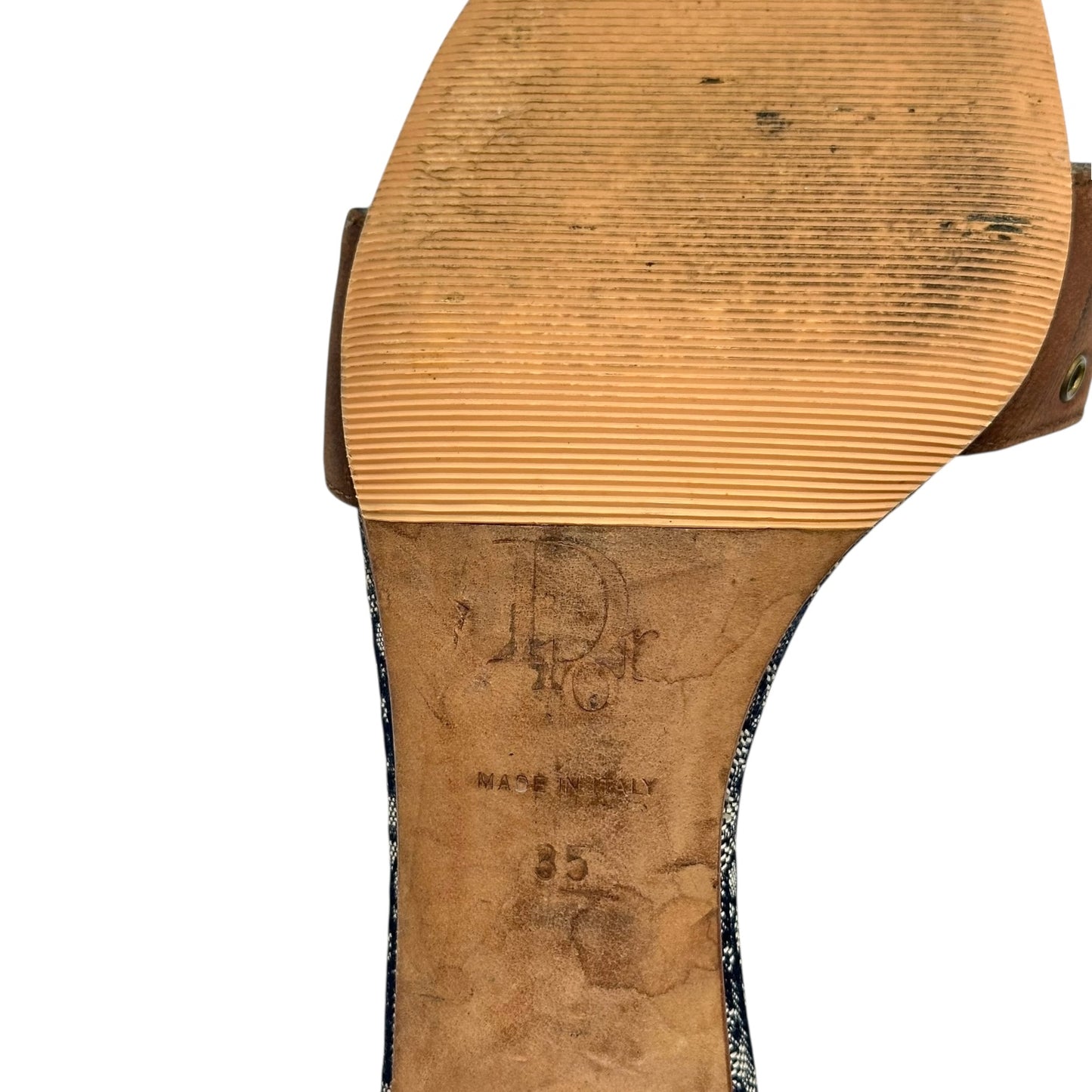 Christian Dior Street Chic Brown & Blue Logo Kitten Heel Mules