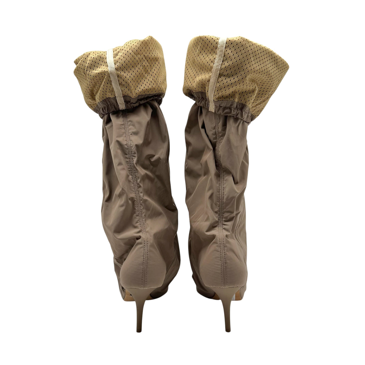 Yeezy Season 6 Taupe Nylon Fold-Over Slouchy Heeled Boots