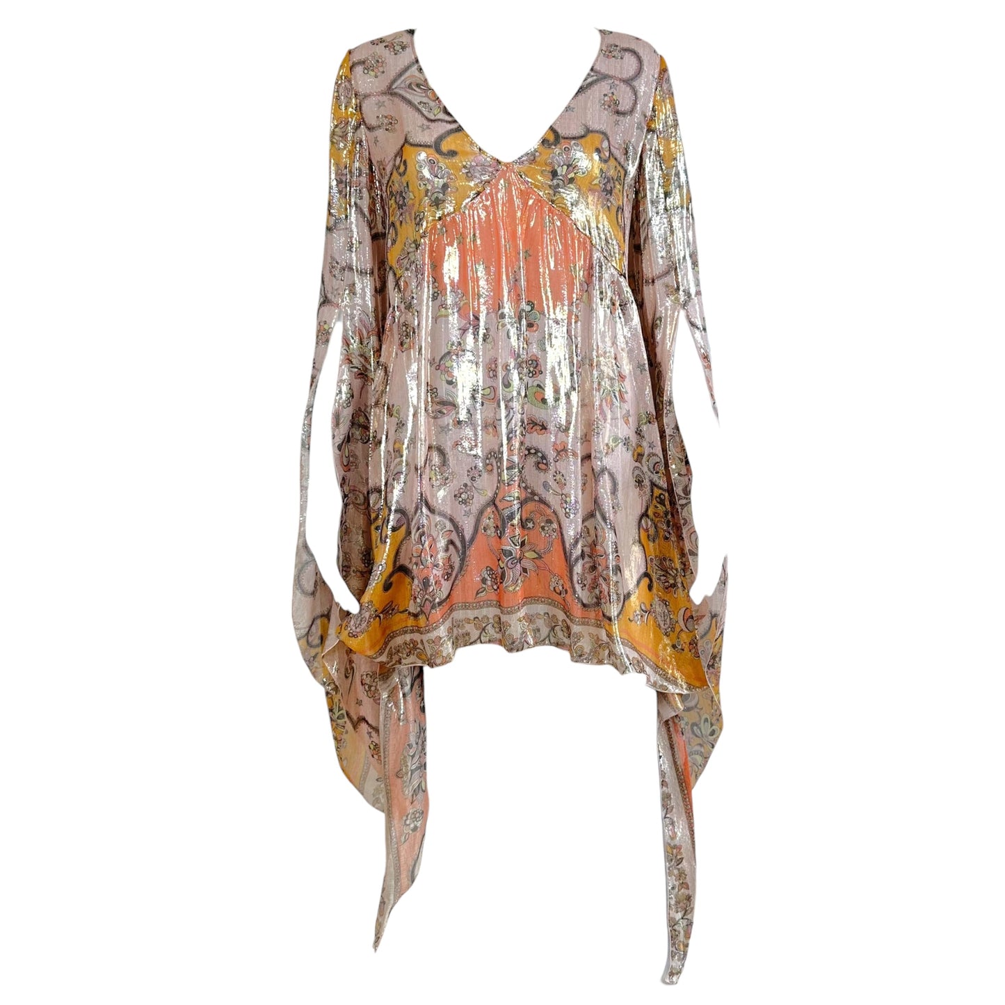 Emilio Pucci Asymmetrical Mini Dress Orange Pink Metallic