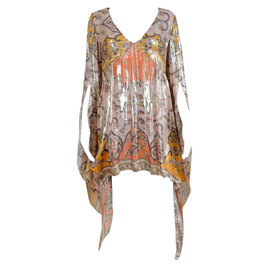 Emilio Pucci Asymmetrical Mini Dress Orange Pink Metallic