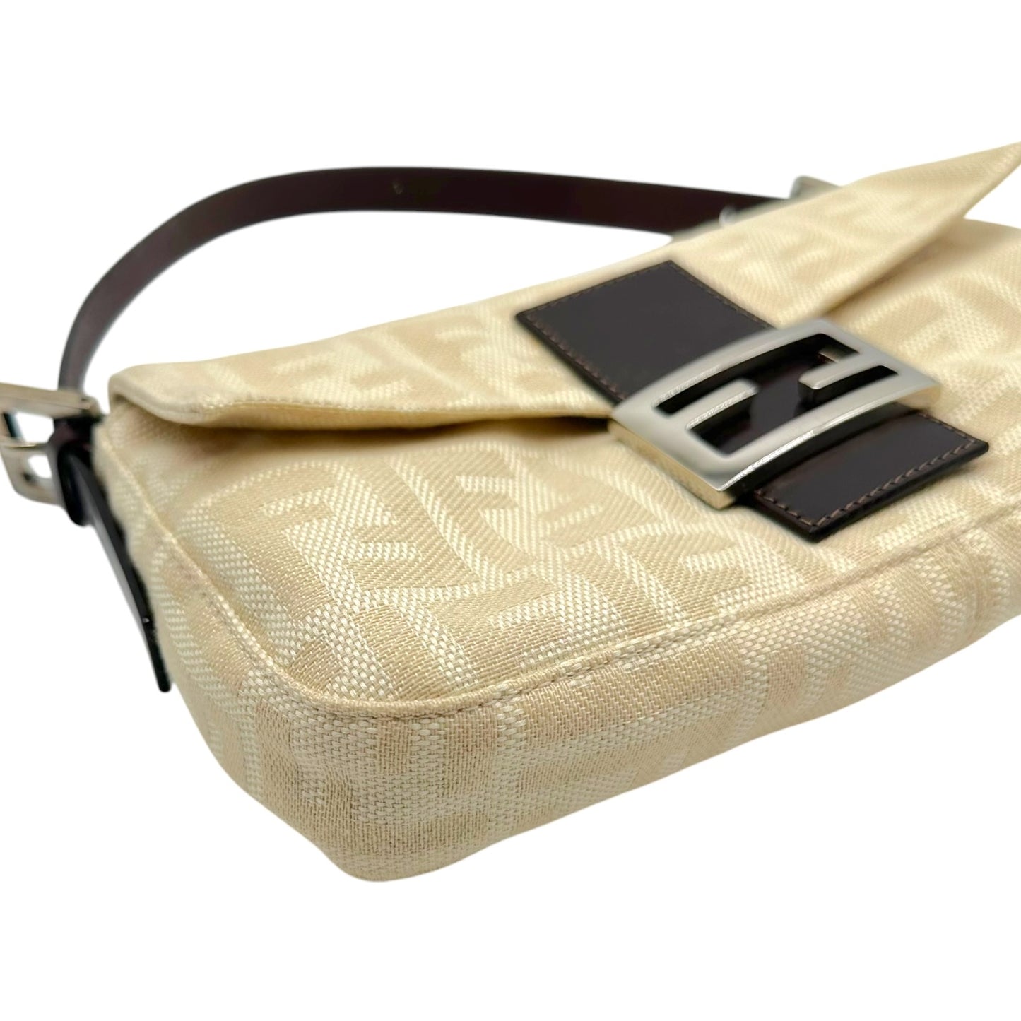 Fendi Ivory & Brown Zucca Monogram Classic Baguette Bag
