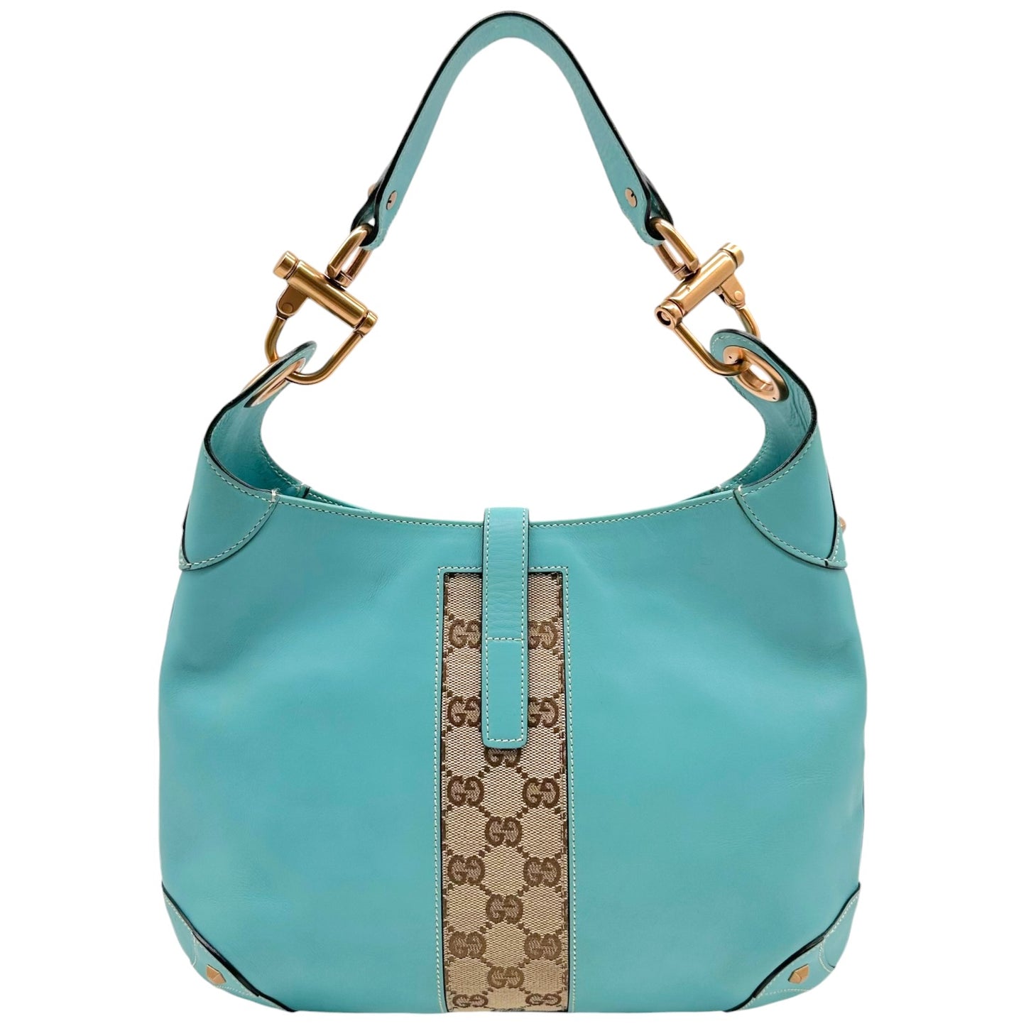 Gucci Turquoise Leather Monogram Piston Lock Shoulder Bag