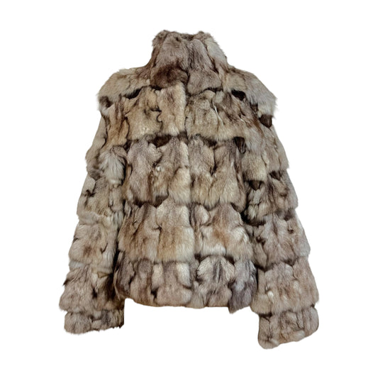 Epolene Fox Fur Coat Patchwork Design High Neck M