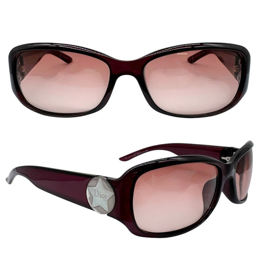 Christian Dior Burgundy Rectangle Sunglasses with Star Logo