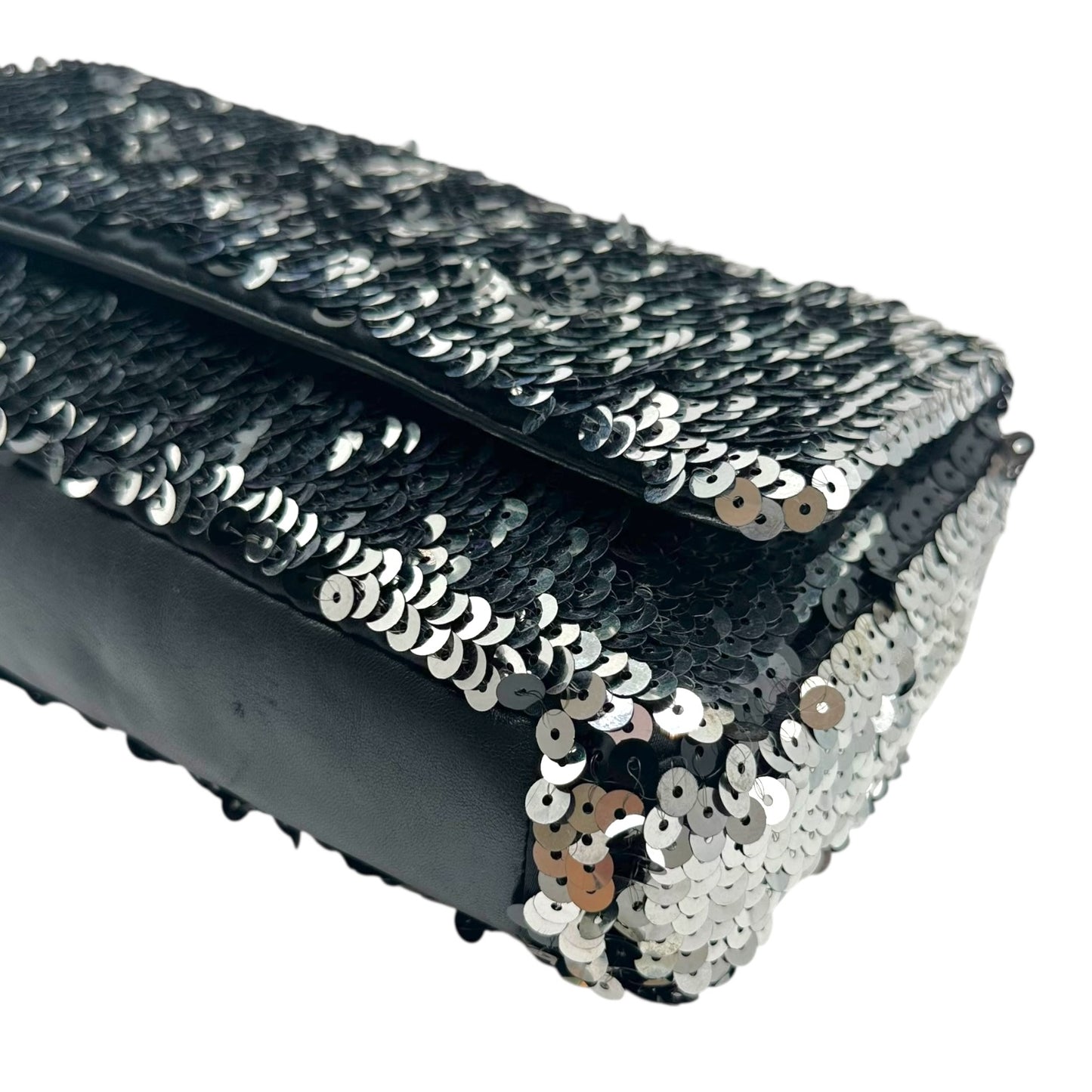 Chanel Black & Silver Sequin Logo Small Flap Bag 2008-09