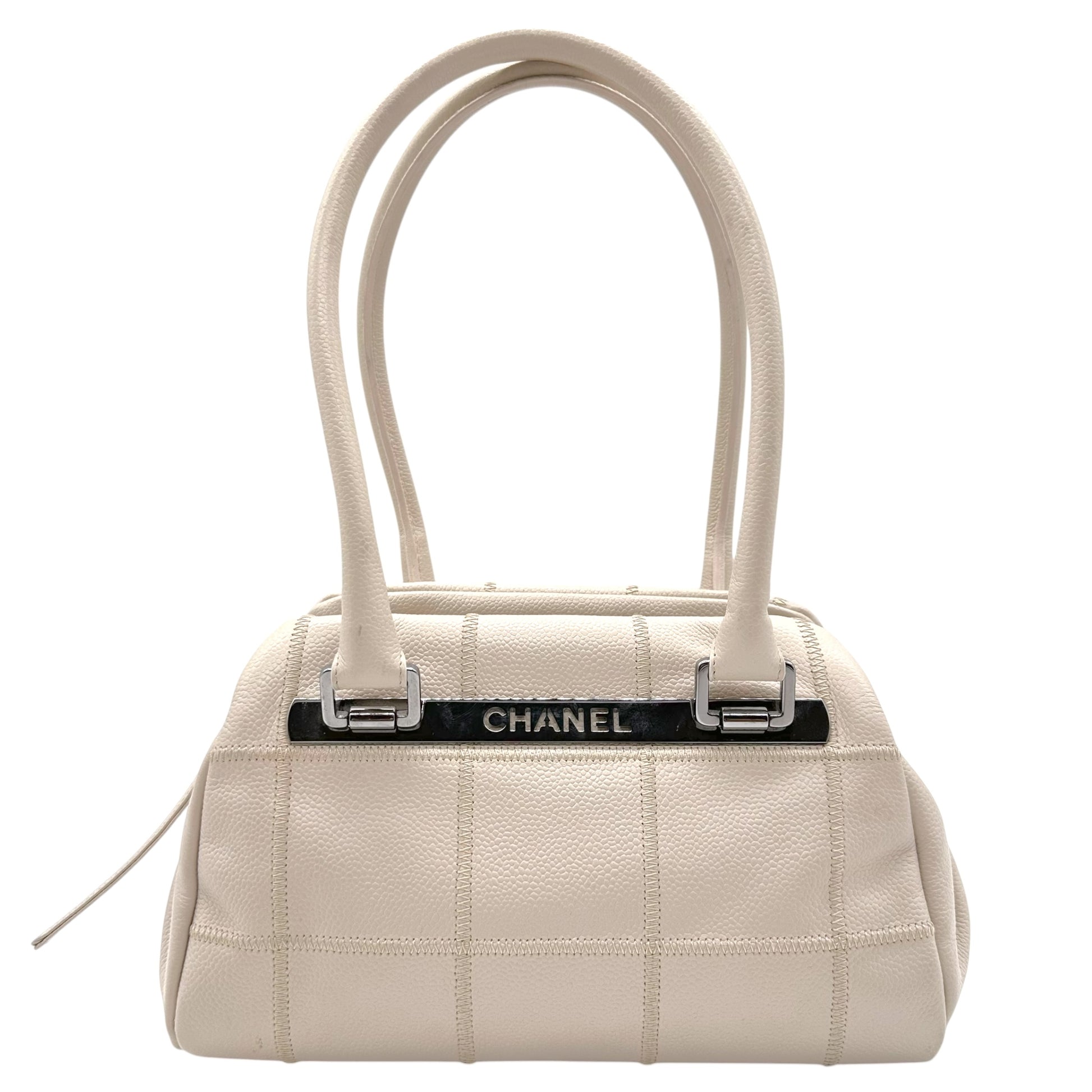 Chanel Ivory Caviar Leather Small Bowler Shoulder Bag