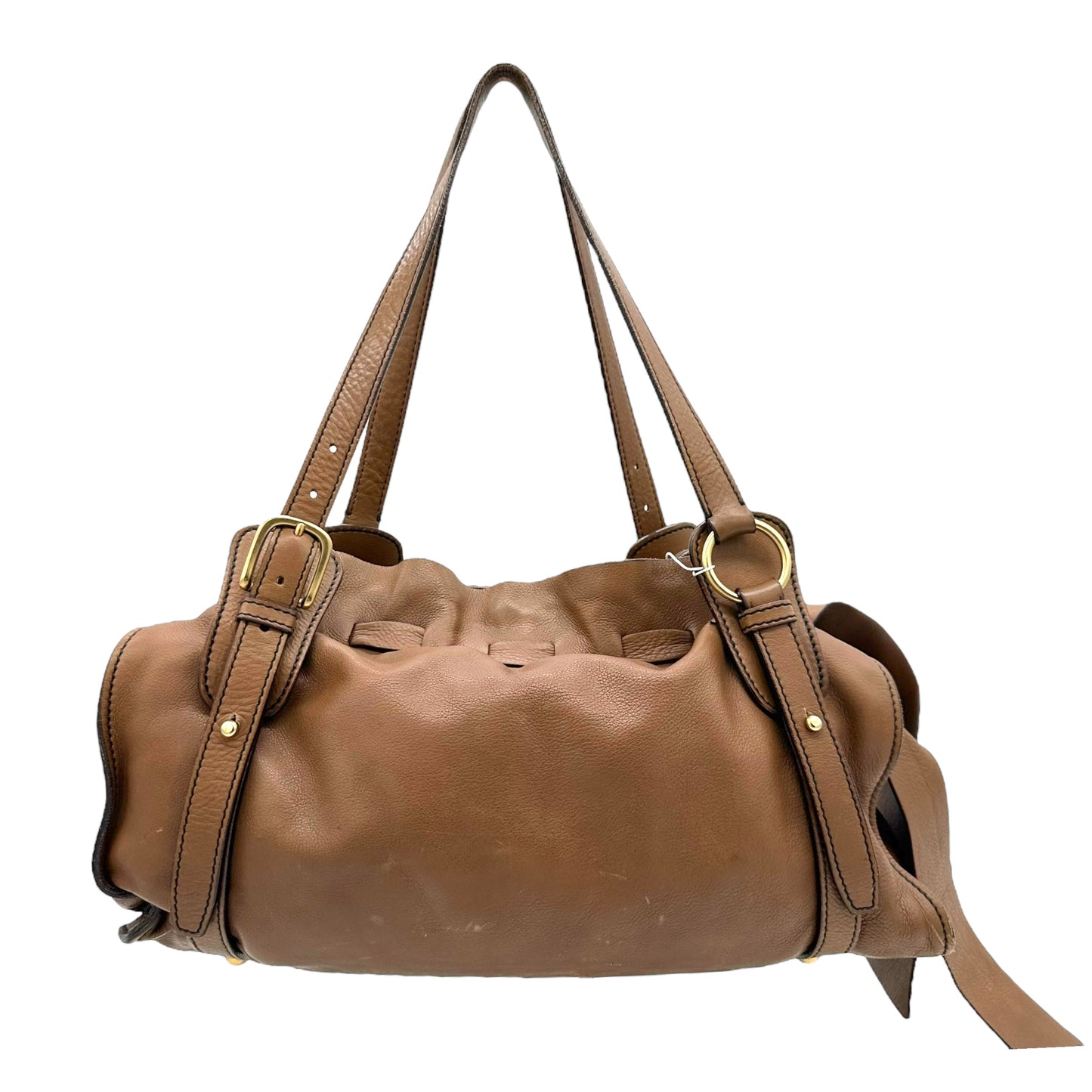 Miu Miu Brown Leather Side Tie Shoulder Bag - Outfit Repeater