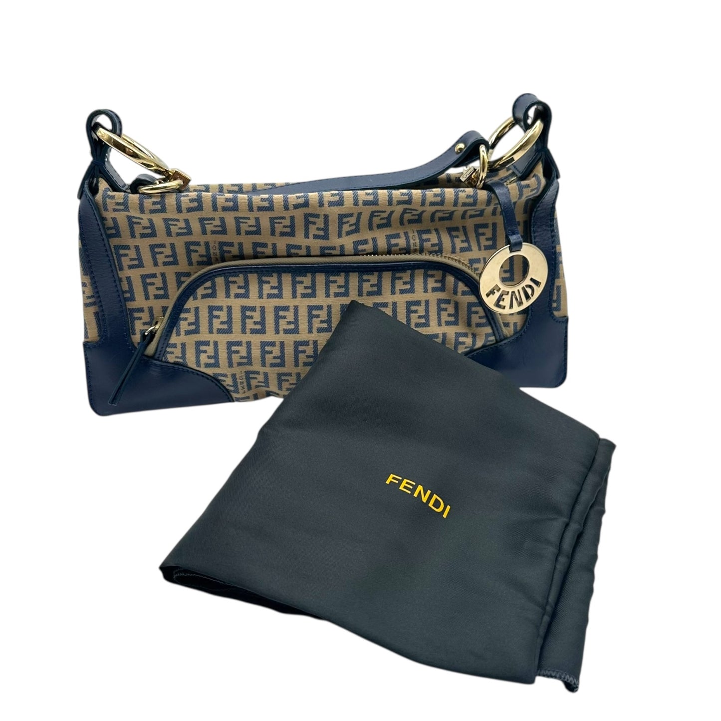 Fendi Blue Zucchino Monogram Shoulder Bag