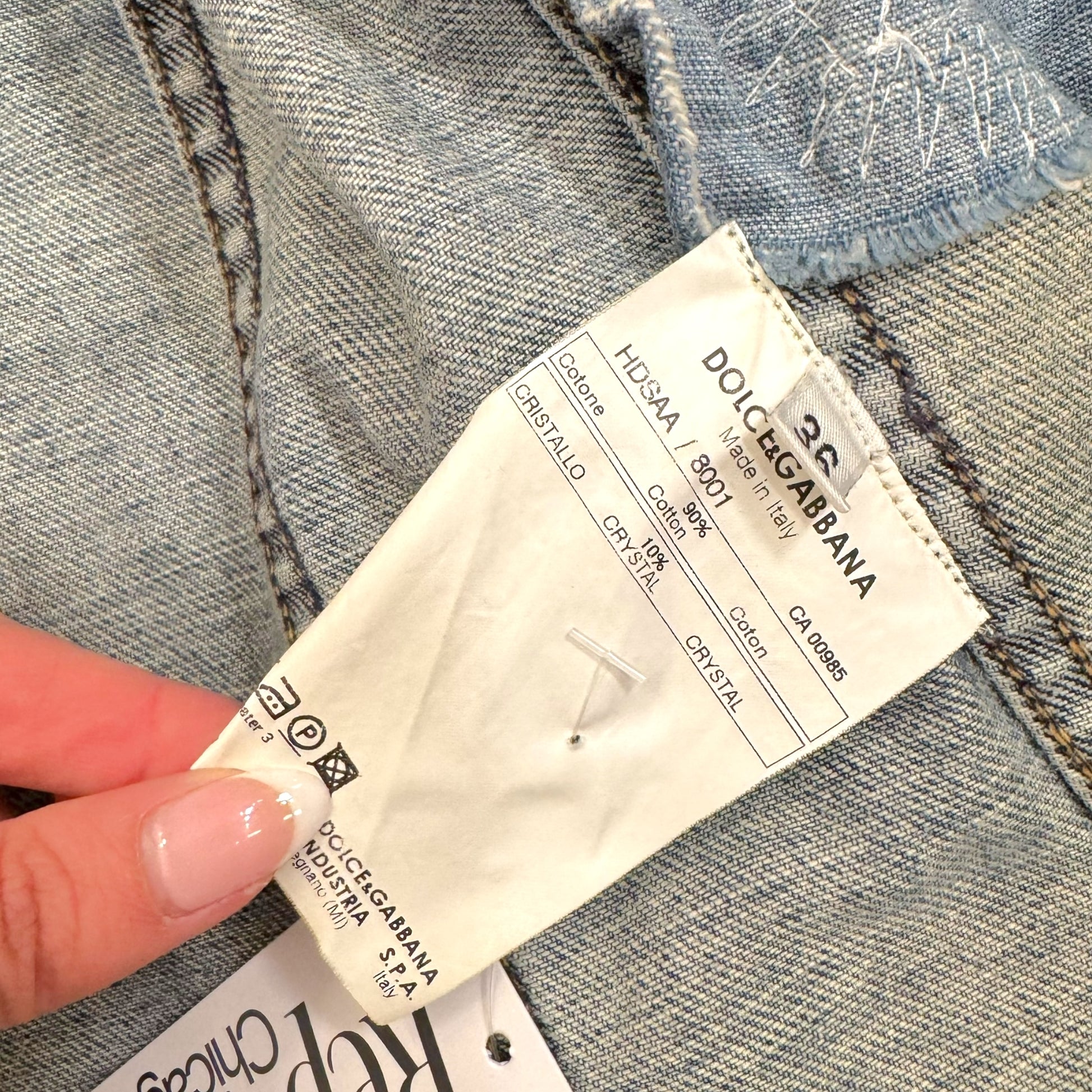 Dolce & Gabbana Denim Hook & Eye Rhinestone Logo Collar Denim Jacket - Outfit Repeater