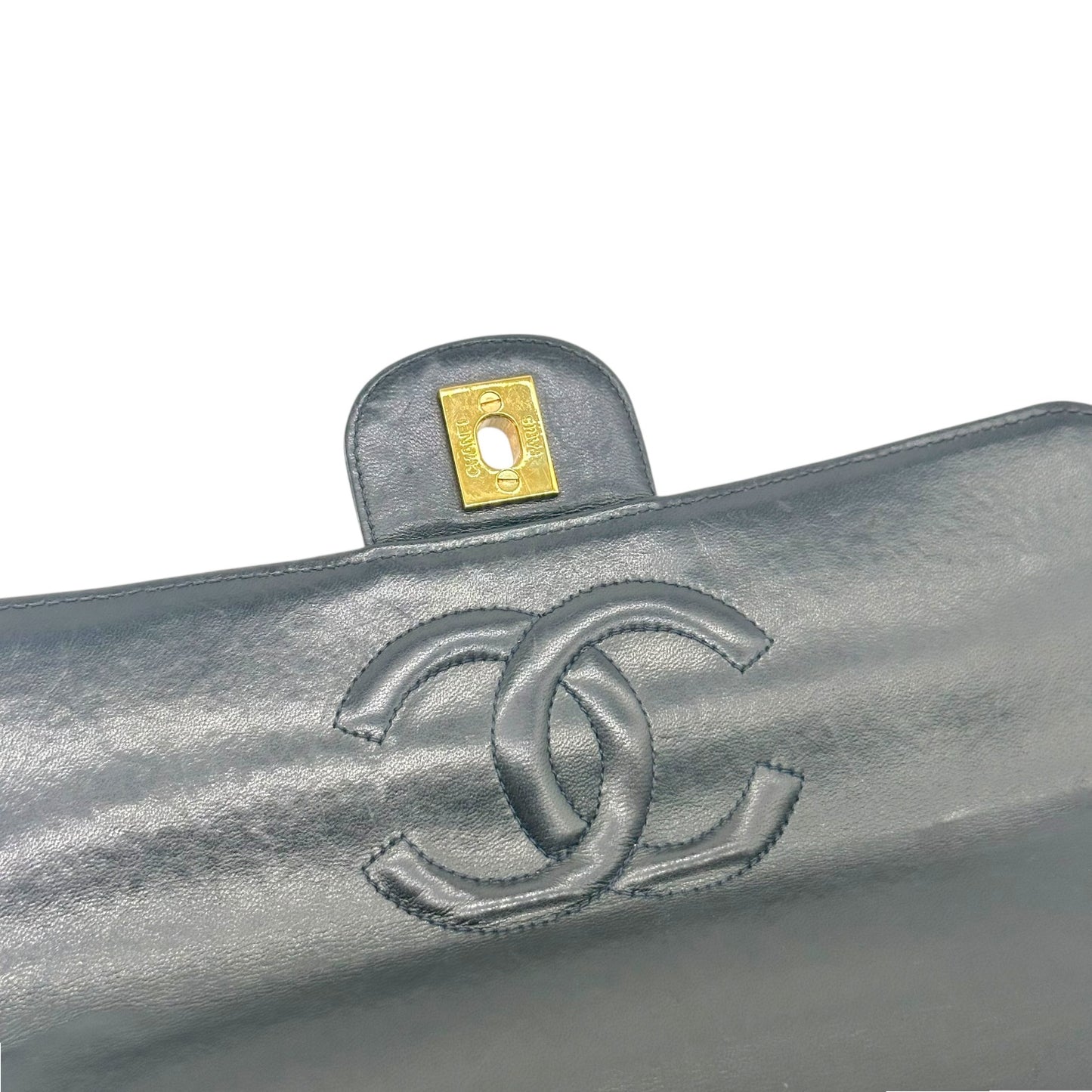 Chanel Black Lambskin Top Handle Flap Bag