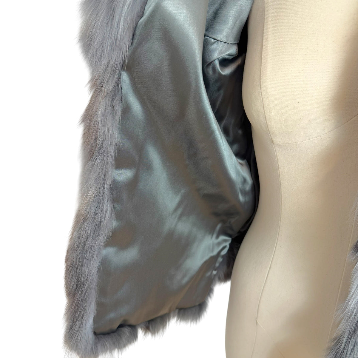 Furrocious Fox Fur Coat Blue Multi Dyed 3/4 Sleeve