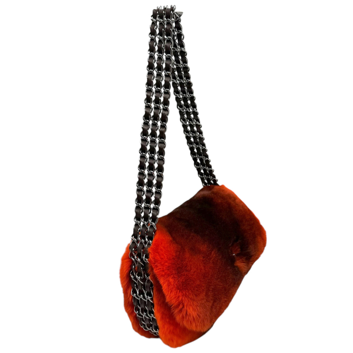 Chanel Orange Rabbit Fur Triple Chain Small Flap Bag 2004-05