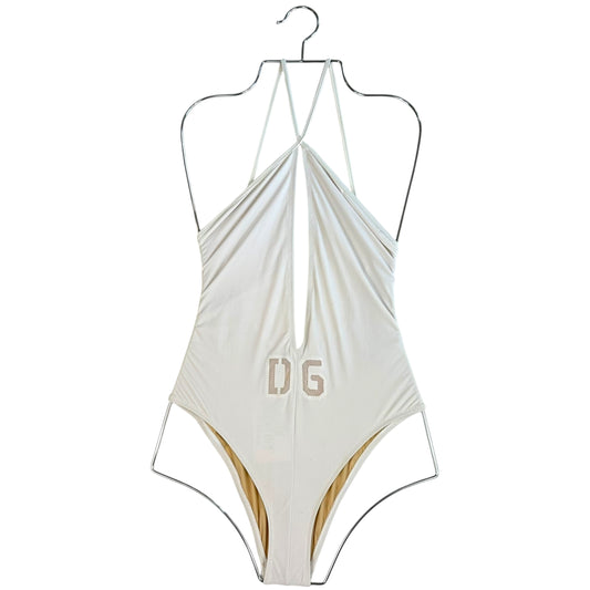 Dolce & Gabbana White Logo Cut-Out One-Piece Swimsuit