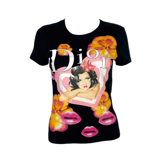 Christian Dior S/S 2005 Black Lips Graphic Logo T-Shirt