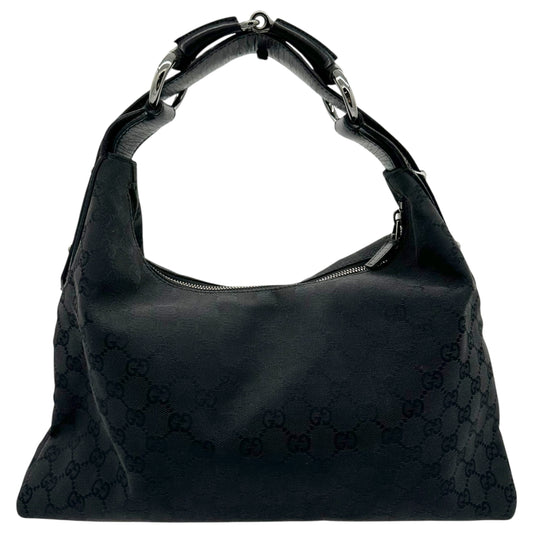 Gucci Black Monogram Horsebit Hobo Shoulder Bag