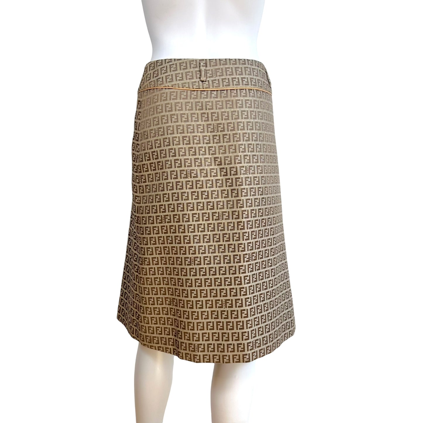 Fendi Tan Zucchino Monogram Leather Trim Midi Wrap Skirt