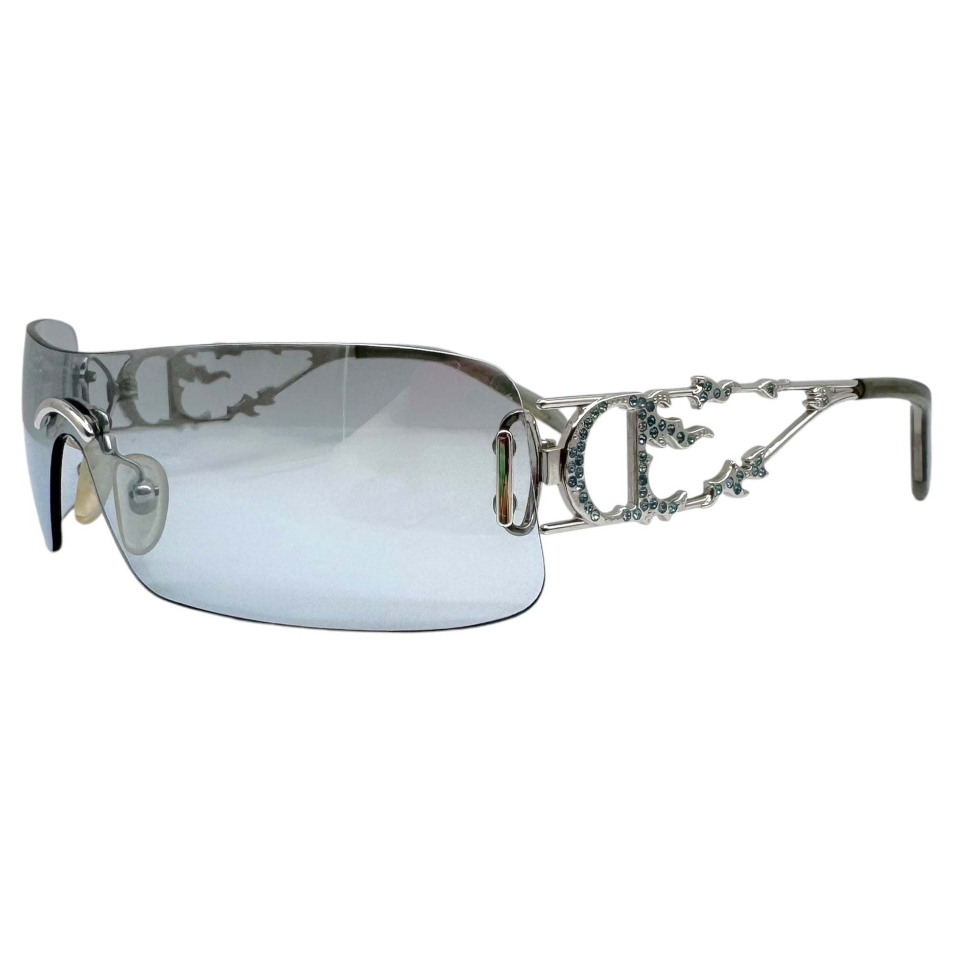 Christian Dior Rimless Shield Sunglasses Light Blue Silver