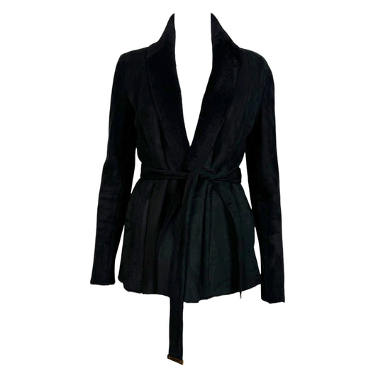 Gucci Black Shearling Mid-Length Wrap Coat