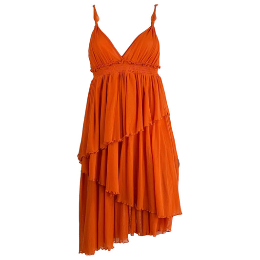 Jean Paul Gaultier Orange Tiered Mesh Midi Dress