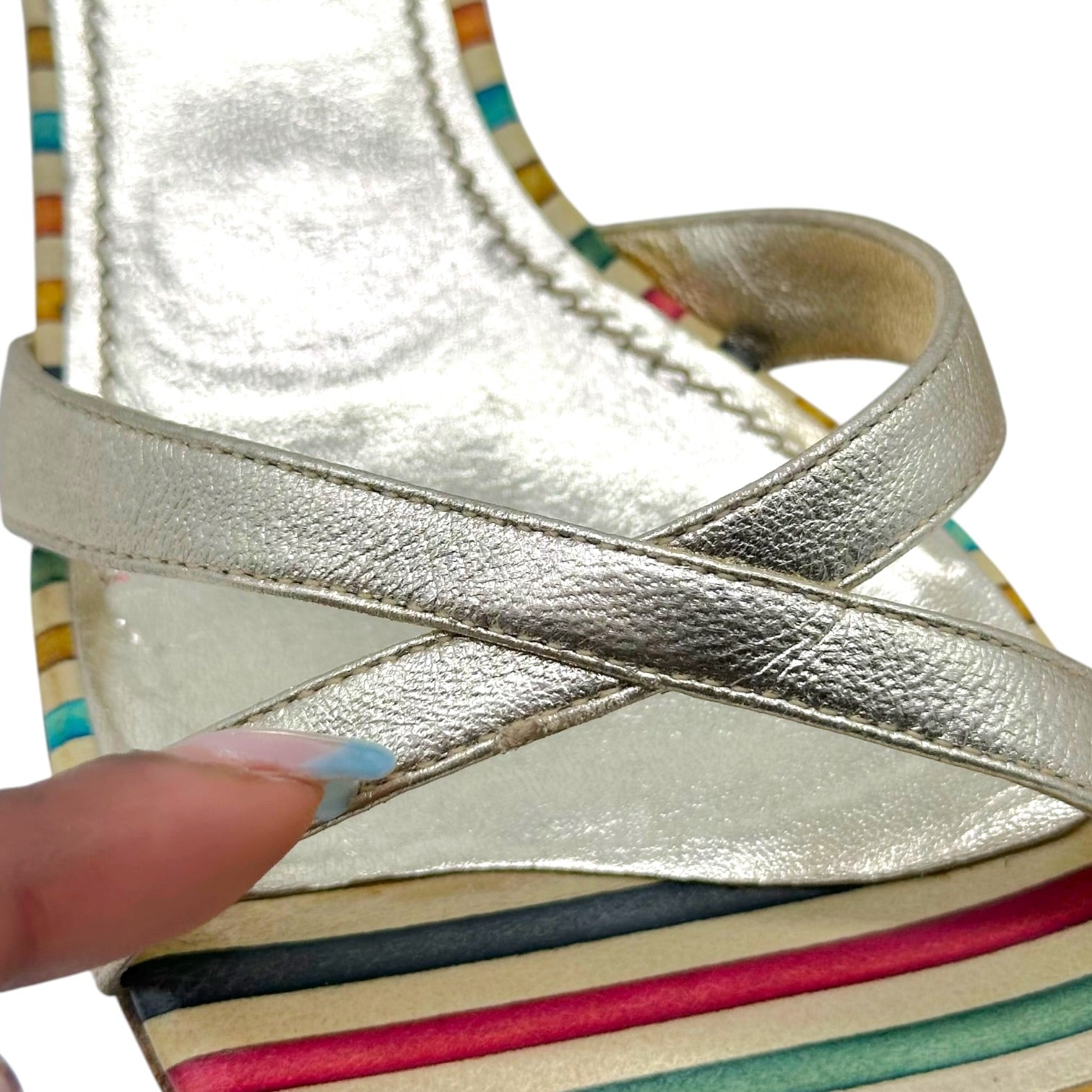 Casadei Metallic Gold Multicolor Striped Kitten Heel Mules