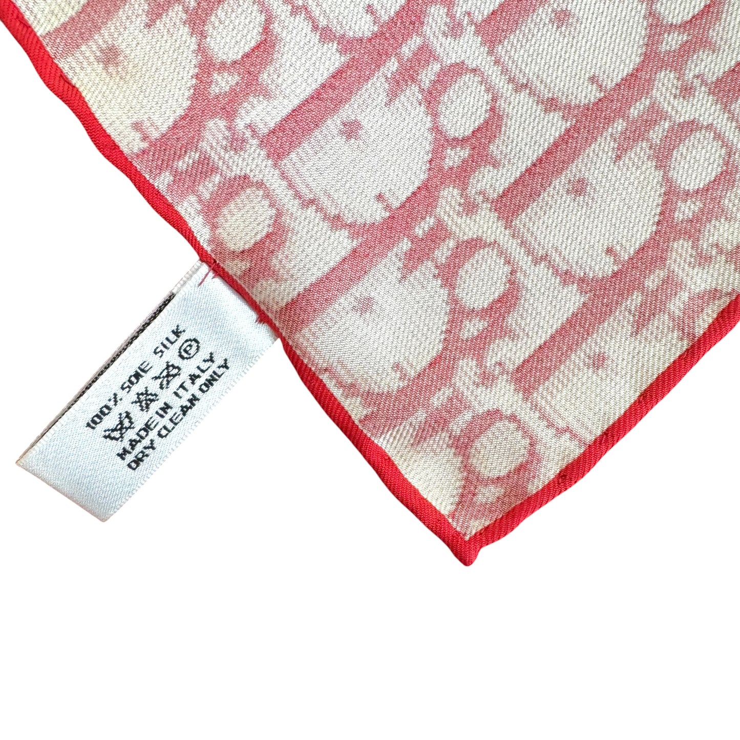 Christian Dior Red Trotter Monogram Print Square Silk Scarf