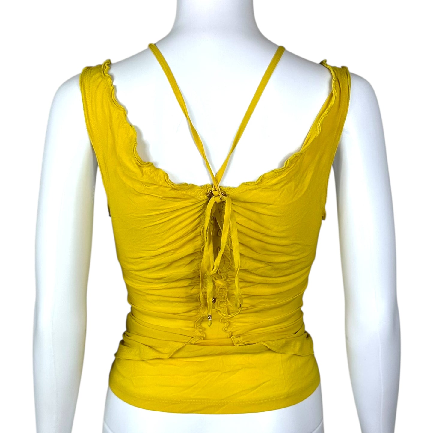 Roberto Cavalli S/S 2003 Yellow Silk Lace Up Halter Tank