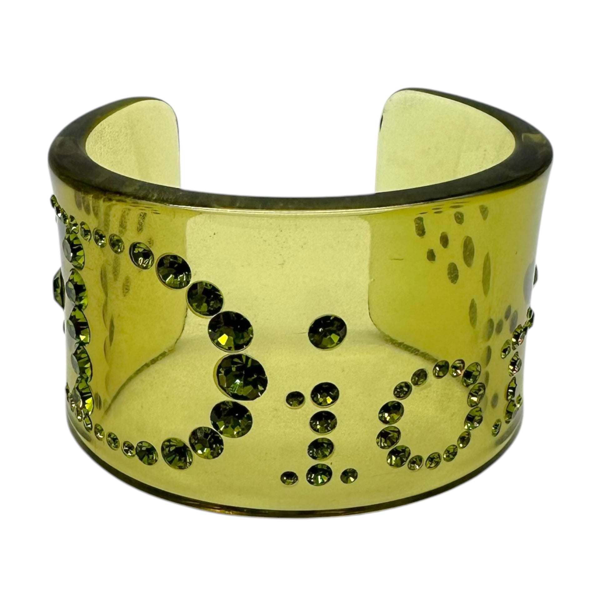 Christian Dior Large Cuff Bangle Bracelet Green Crystal
