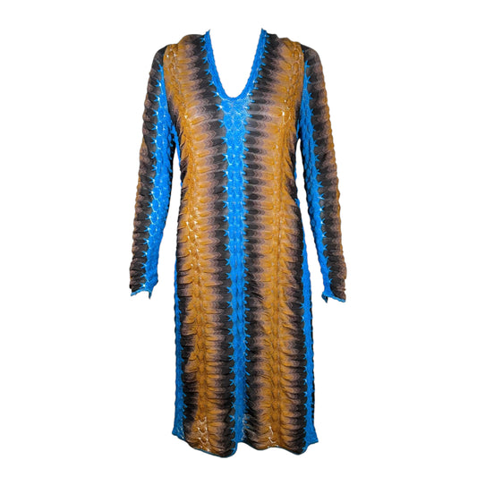 Missoni Chevron Knit Midi Dress Turquoise Brown Long Sleeve