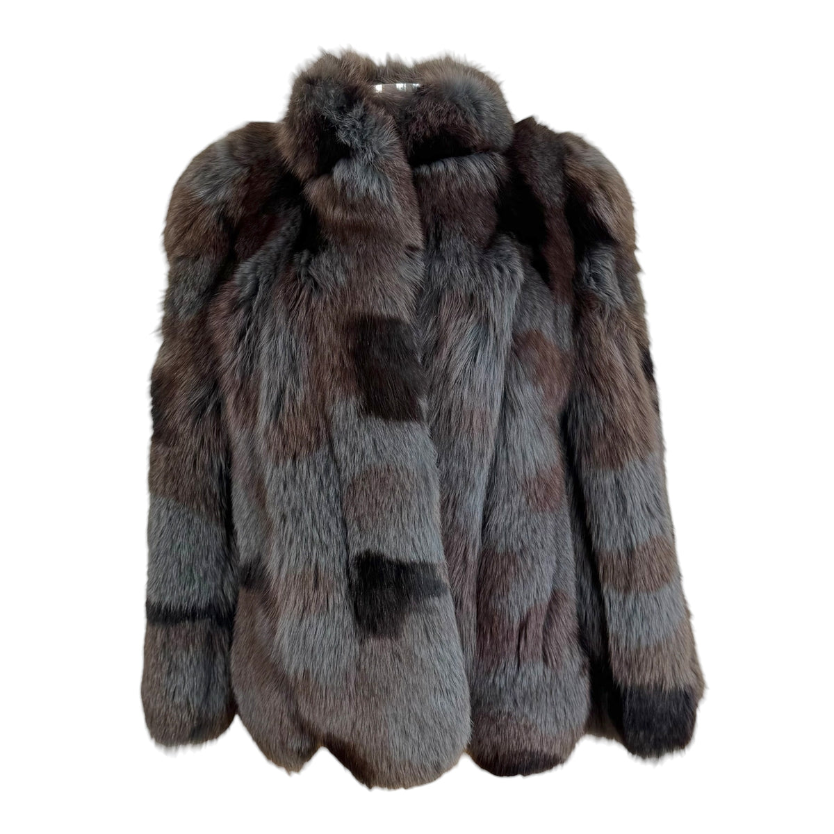 Nakamura Fur Dyed Fox Fur Coat Gray Brown Black Scalloped Hem
