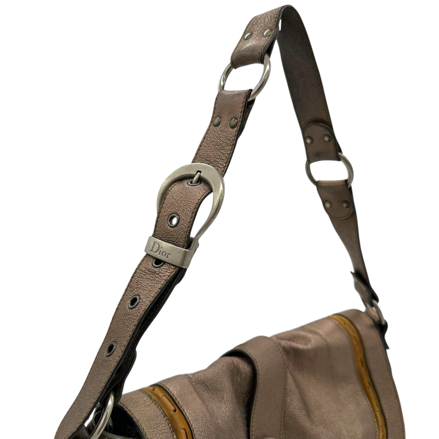 Christian Dior Metallic Silver Leather Gaucho Bag