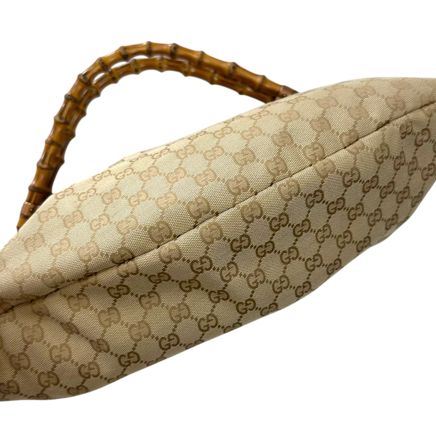Gucci Tan Monogram Studded Bamboo Handle Shoulder Bag