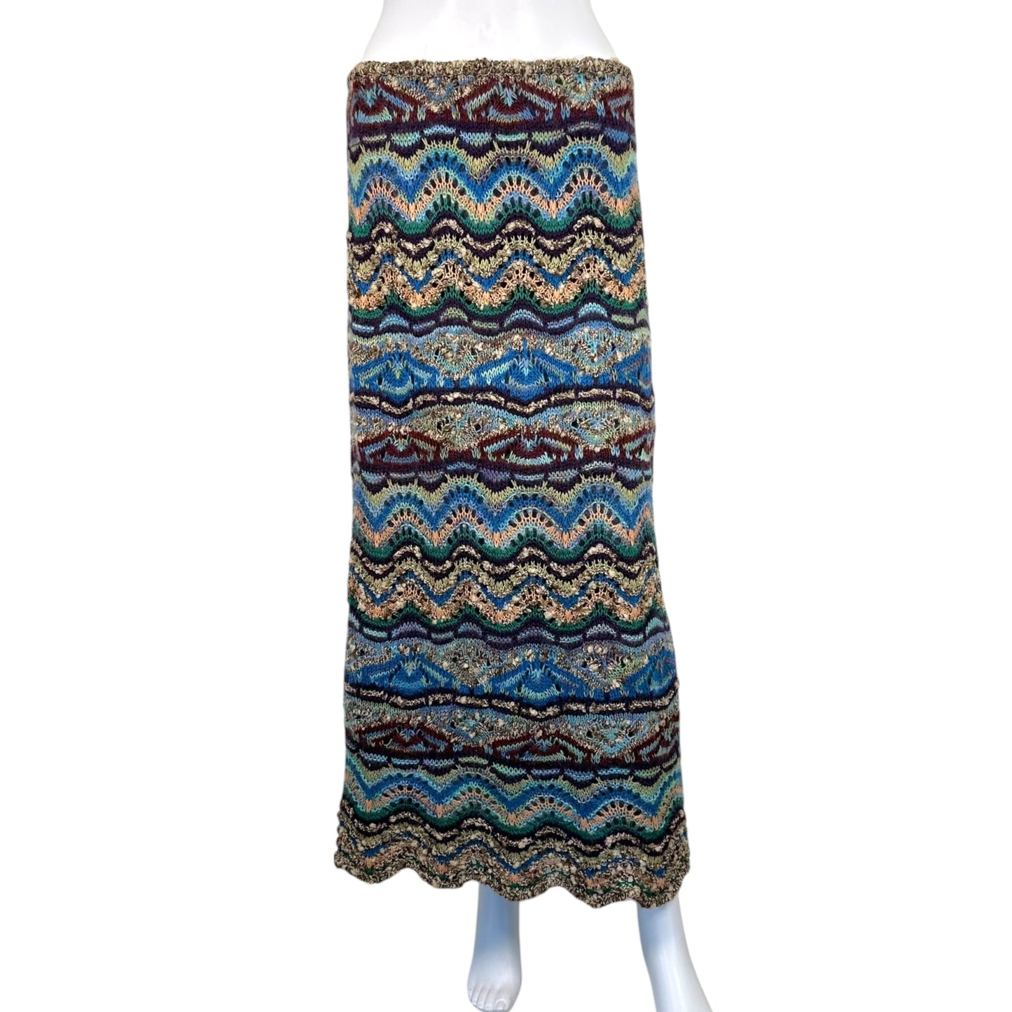 Missoni Blue Thick Chevron Knit Maxi Skirt