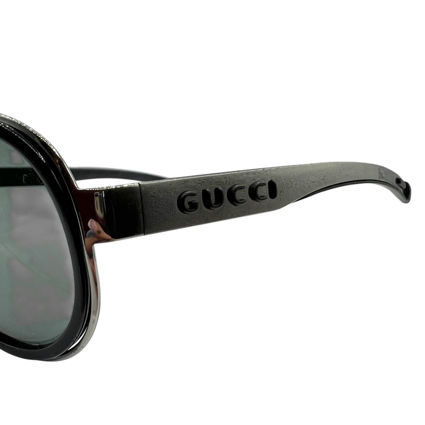 Gucci Black & Silver Oversized Aviator Sunglasses w/ Case
