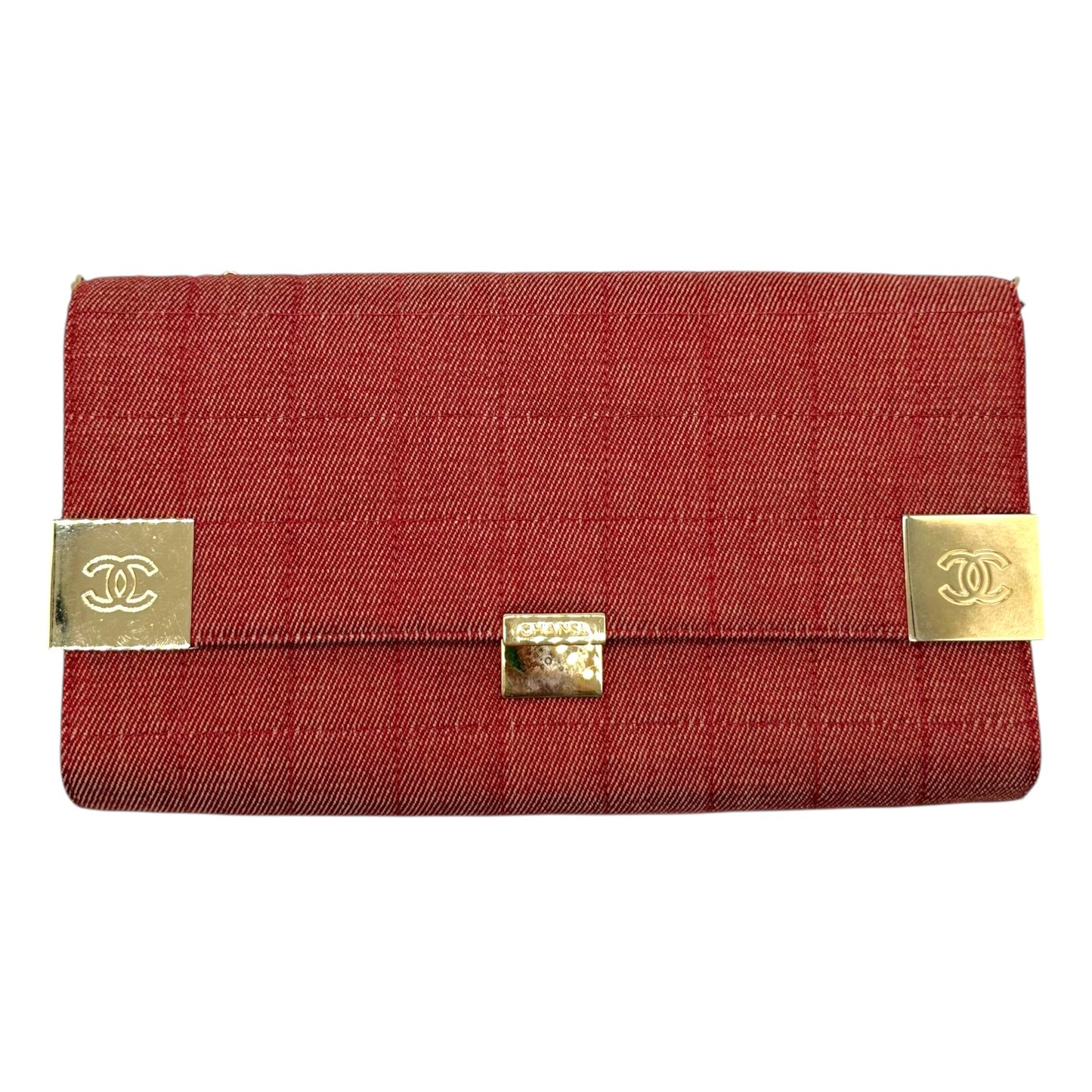 Chanel Red Denim Chocolate Bar WOC Shoulder Bag 2002-03