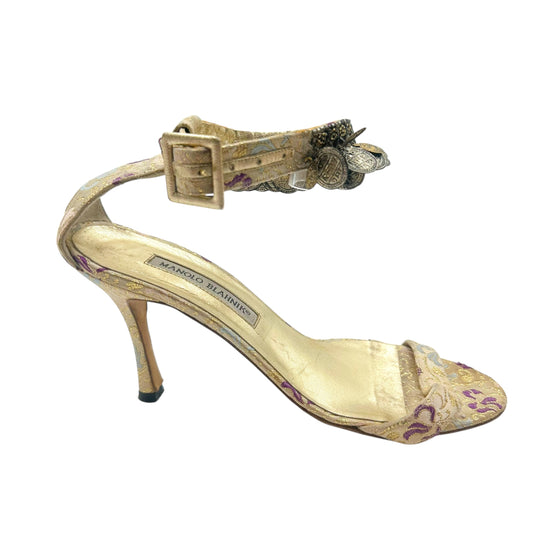 Manolo Blahnik Coin Embellished Jacquard Heels